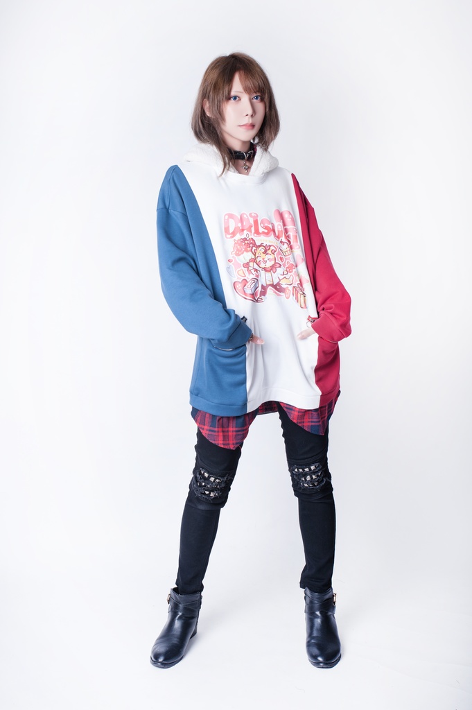 Jillpunkオリジナルお宅可愛い不良高校 独身愛玩犬イヌ耳タータン裏地裏起毛レイヤードゆったりパーカーメンズ レディー V系 おしゃれ大きいサイズ男女兼用ファッション秋葉系萌え犬系