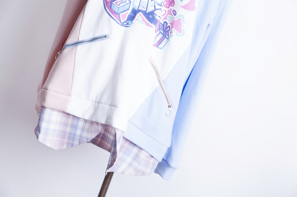 Jillpunkオリジナルお宅可愛い不良高校 独身愛玩犬イヌ耳タータン裏地裏起毛レイヤードゆったりパーカーメンズ レディー V系 おしゃれ大きいサイズ男女兼用ファッション秋葉系萌え犬系