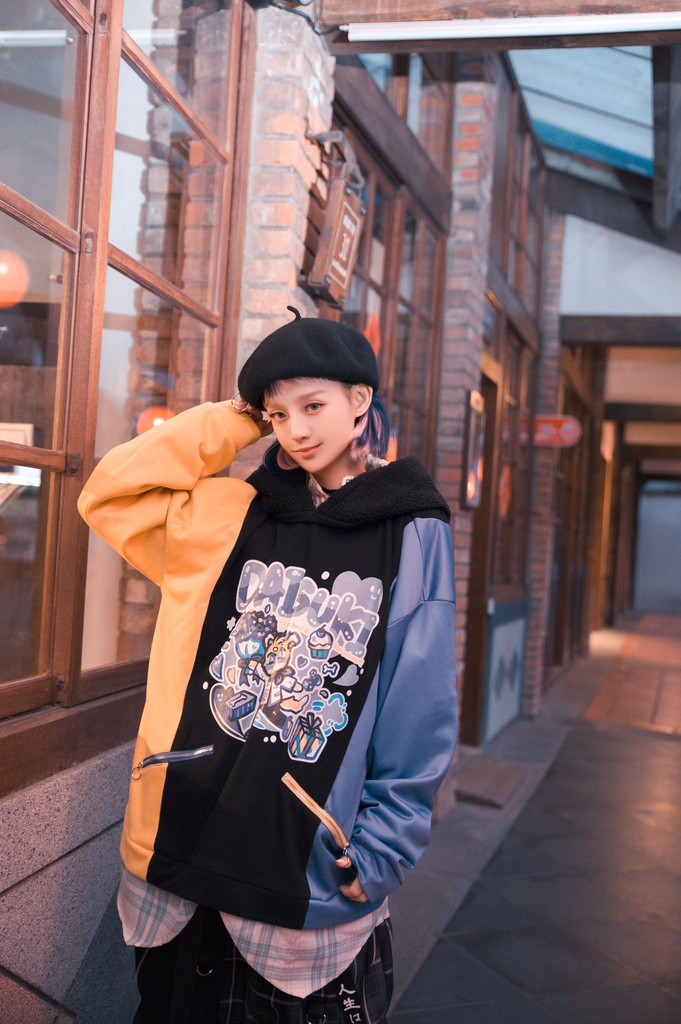 Jillpunkオリジナルお宅可愛い不良高校 独身愛玩犬イヌ耳タータン裏地裏起毛レイヤードゆったりパーカーメンズ レディー V系 おしゃれ大きいサイズ男女兼用ファッション秋葉系萌え犬系