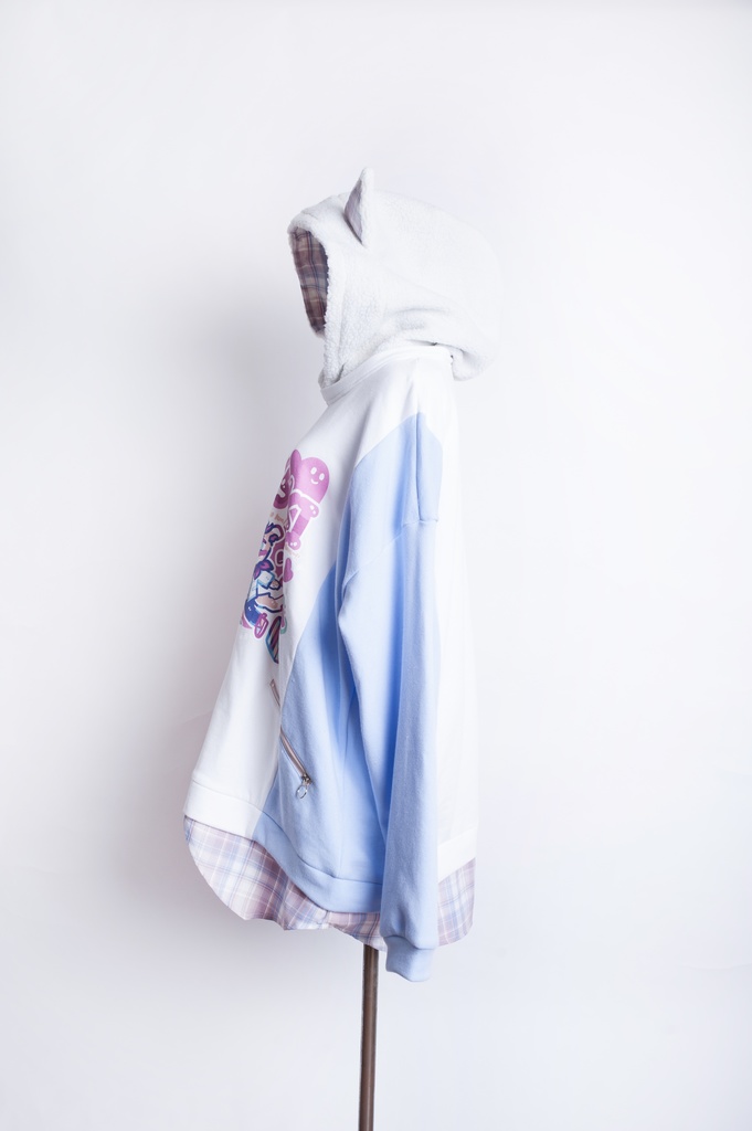 Jillpunkオリジナルお宅可愛い不良高校 独身愛玩犬イヌ耳タータン裏地裏起毛レイヤードゆったりパーカーメンズ レディー V系 おしゃれ大きいサイズ男女兼用ファッション秋葉系萌え犬系