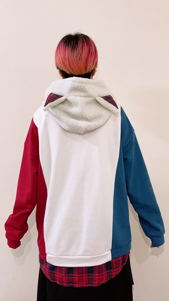 Jillpunkオリジナルお宅可愛い不良高校 独身愛玩犬イヌ耳タータン裏地裏起毛レイヤードゆったりパーカーメンズ レディー V系 おしゃれ大きいサイズ男女兼用ファッション秋葉系萌え犬系