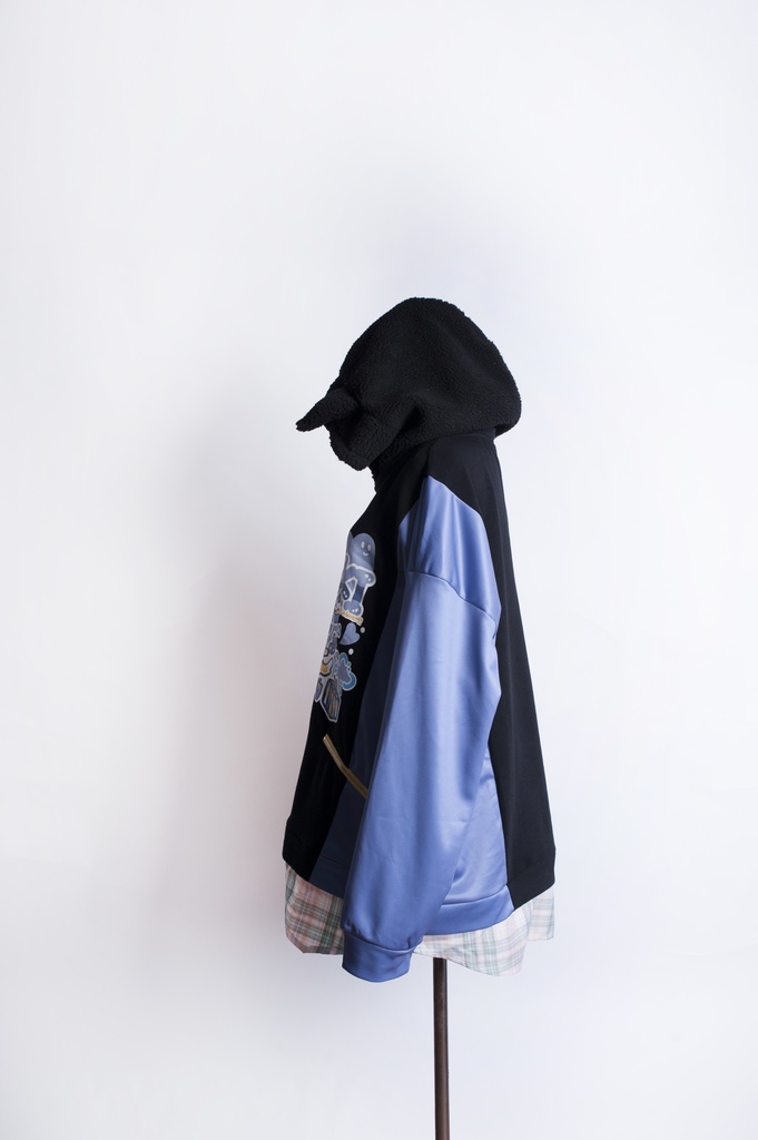 Jillpunkオリジナルお宅可愛い不良高校 独身愛玩犬イヌ耳タータン裏地裏起毛レイヤードゆったりパーカーメンズ レディー V系 おしゃれ大きいサイズ男女兼用ファッション秋葉系萌え犬系