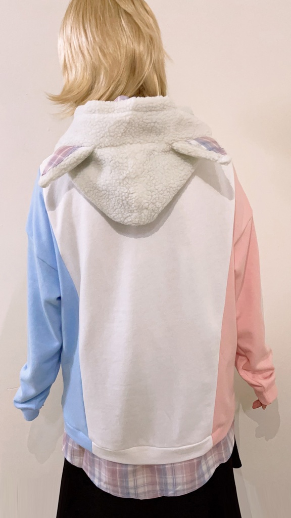 Jillpunkオリジナルお宅可愛い不良高校 独身愛玩犬イヌ耳タータン裏地裏起毛レイヤードゆったりパーカーメンズ レディー V系 おしゃれ大きいサイズ男女兼用ファッション秋葉系萌え犬系