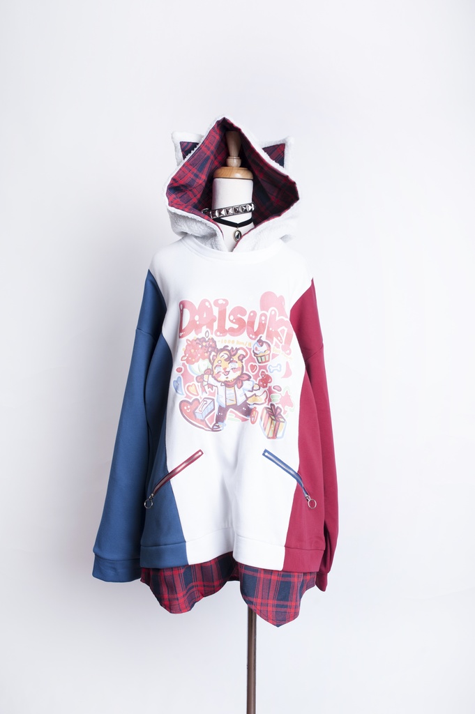 Jillpunkオリジナルお宅可愛い不良高校 独身愛玩犬イヌ耳タータン裏地裏起毛レイヤードゆったりパーカーメンズ レディー V系 おしゃれ大きいサイズ男女兼用ファッション秋葉系萌え犬系