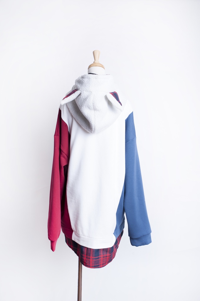 Jillpunkオリジナルお宅可愛い不良高校 独身愛玩犬イヌ耳タータン裏地裏起毛レイヤードゆったりパーカーメンズ レディー V系 おしゃれ大きいサイズ男女兼用ファッション秋葉系萌え犬系