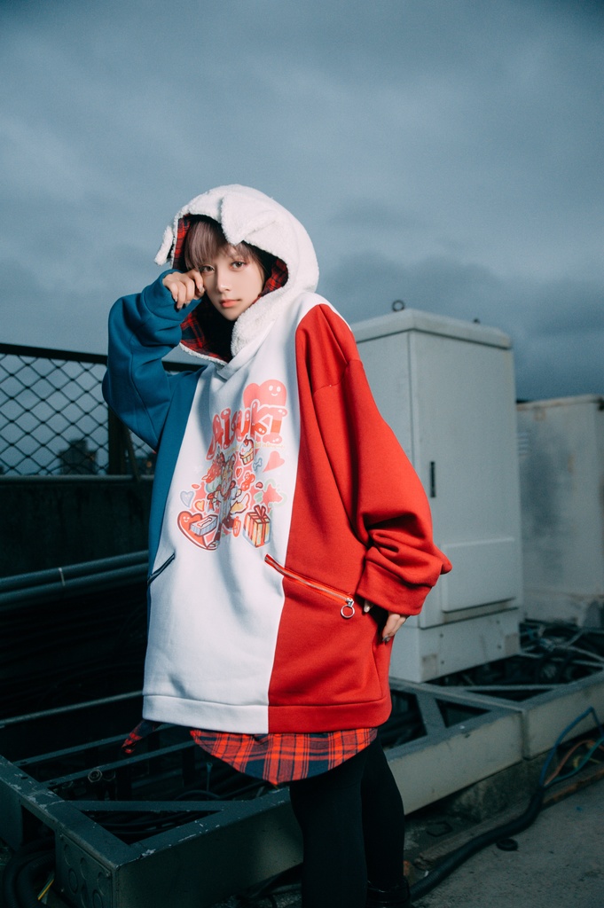 Jillpunkオリジナルお宅可愛い不良高校 独身愛玩犬イヌ耳タータン裏地裏起毛レイヤードゆったりパーカーメンズ レディー V系 おしゃれ大きいサイズ男女兼用ファッション秋葉系萌え犬系