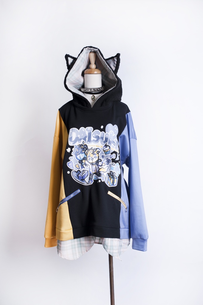 Jillpunkオリジナルお宅可愛い不良高校 独身愛玩犬イヌ耳タータン裏地裏起毛レイヤードゆったりパーカーメンズ レディー V系 おしゃれ大きいサイズ男女兼用ファッション秋葉系萌え犬系