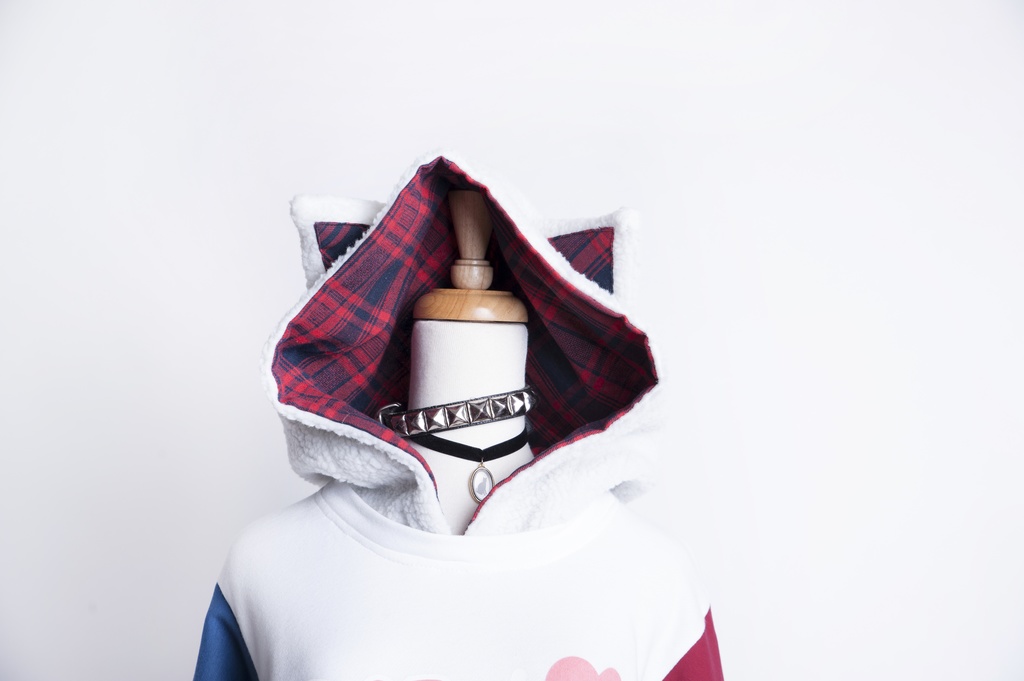 Jillpunkオリジナルお宅可愛い不良高校 独身愛玩犬イヌ耳タータン裏地裏起毛レイヤードゆったりパーカーメンズ レディー V系 おしゃれ大きいサイズ男女兼用ファッション秋葉系萌え犬系