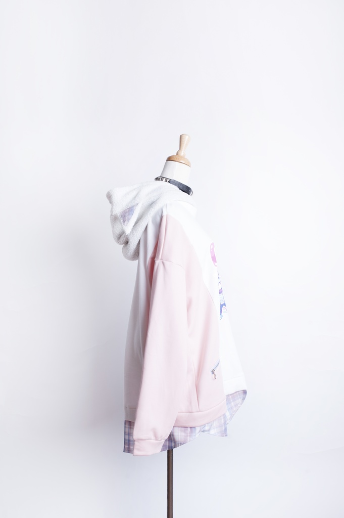 Jillpunkオリジナルお宅可愛い不良高校 独身愛玩犬イヌ耳タータン裏地裏起毛レイヤードゆったりパーカーメンズ レディー V系 おしゃれ大きいサイズ男女兼用ファッション秋葉系萌え犬系