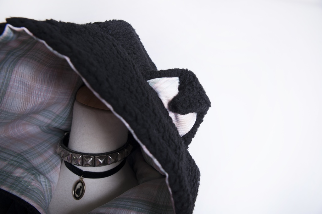 Jillpunkオリジナルお宅可愛い不良高校 独身愛玩犬イヌ耳タータン裏地裏起毛レイヤードゆったりパーカーメンズ レディー V系 おしゃれ大きいサイズ男女兼用ファッション秋葉系萌え犬系