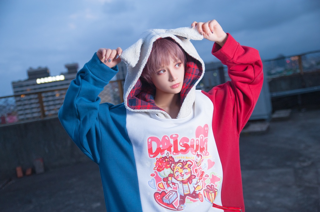 Jillpunkオリジナルお宅可愛い不良高校 独身愛玩犬イヌ耳タータン裏地裏起毛レイヤードゆったりパーカーメンズ レディー V系 おしゃれ大きいサイズ男女兼用ファッション秋葉系萌え犬系