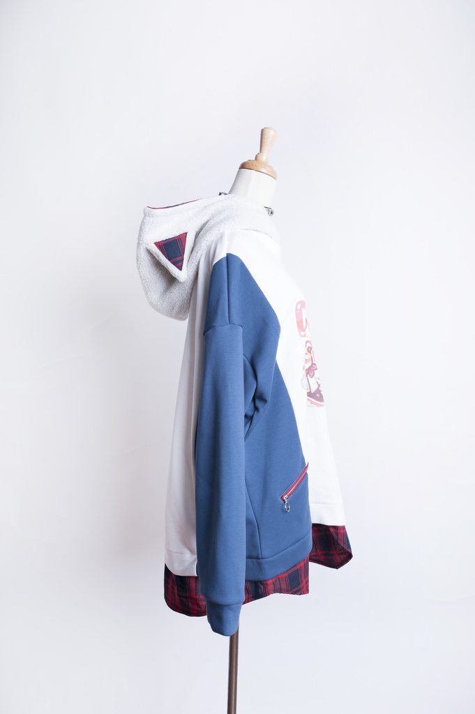 Jillpunkオリジナルお宅可愛い不良高校 独身愛玩犬イヌ耳タータン裏地裏起毛レイヤードゆったりパーカーメンズ レディー V系 おしゃれ大きいサイズ男女兼用ファッション秋葉系萌え犬系