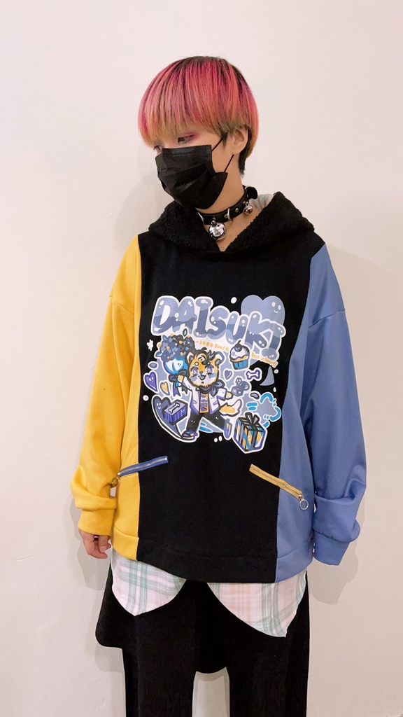 Jillpunkオリジナルお宅可愛い不良高校 独身愛玩犬イヌ耳タータン裏地裏起毛レイヤードゆったりパーカーメンズ レディー V系 おしゃれ大きいサイズ男女兼用ファッション秋葉系萌え犬系