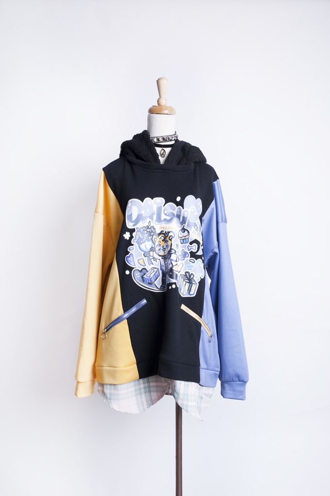 Jillpunkオリジナルお宅可愛い不良高校 独身愛玩犬イヌ耳タータン裏地裏起毛レイヤードゆったりパーカーメンズ レディー V系 おしゃれ大きいサイズ男女兼用ファッション秋葉系萌え犬系