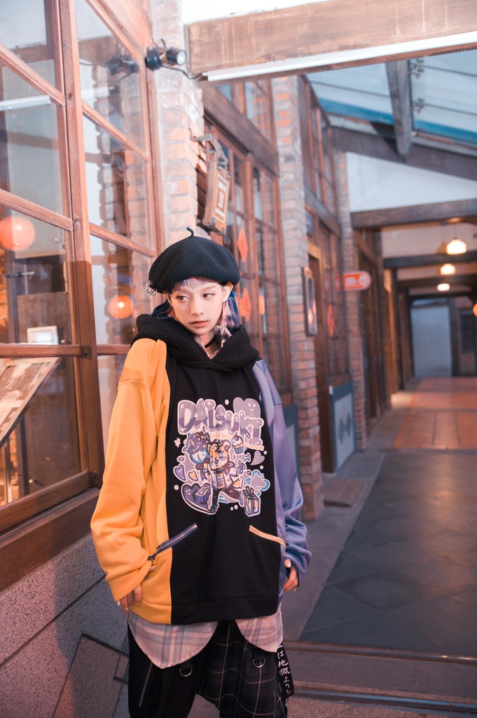 Jillpunkオリジナルお宅可愛い不良高校 独身愛玩犬イヌ耳タータン裏地裏起毛レイヤードゆったりパーカーメンズ レディー V系 おしゃれ大きいサイズ男女兼用ファッション秋葉系萌え犬系