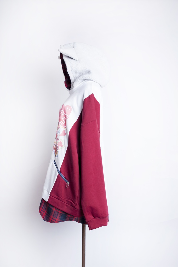 Jillpunkオリジナルお宅可愛い不良高校 独身愛玩犬イヌ耳タータン裏地裏起毛レイヤードゆったりパーカーメンズ レディー V系 おしゃれ大きいサイズ男女兼用ファッション秋葉系萌え犬系