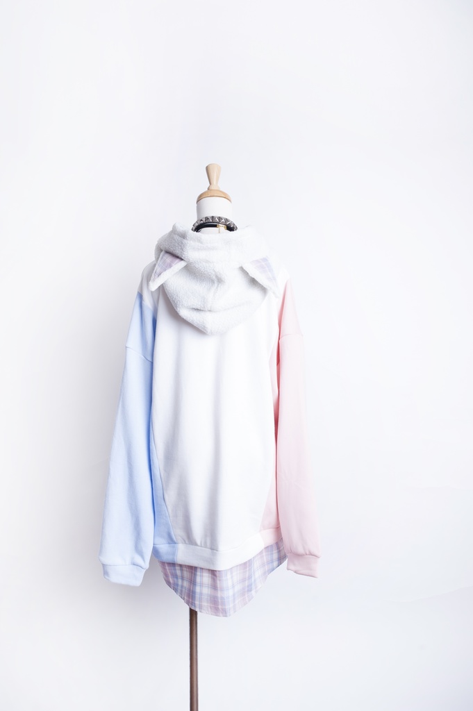 Jillpunkオリジナルお宅可愛い不良高校 独身愛玩犬イヌ耳タータン裏地裏起毛レイヤードゆったりパーカーメンズ レディー V系 おしゃれ大きいサイズ男女兼用ファッション秋葉系萌え犬系