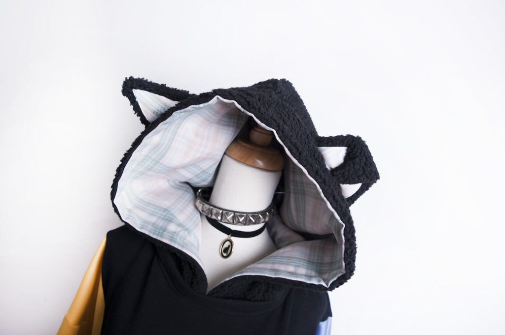 Jillpunkオリジナルお宅可愛い不良高校 独身愛玩犬イヌ耳タータン裏地裏起毛レイヤードゆったりパーカーメンズ レディー V系 おしゃれ大きいサイズ男女兼用ファッション秋葉系萌え犬系