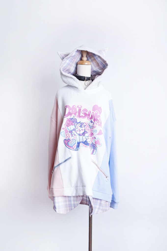 Jillpunkオリジナルお宅可愛い不良高校 独身愛玩犬イヌ耳タータン裏地裏起毛レイヤードゆったりパーカーメンズ レディー V系 おしゃれ大きいサイズ男女兼用ファッション秋葉系萌え犬系