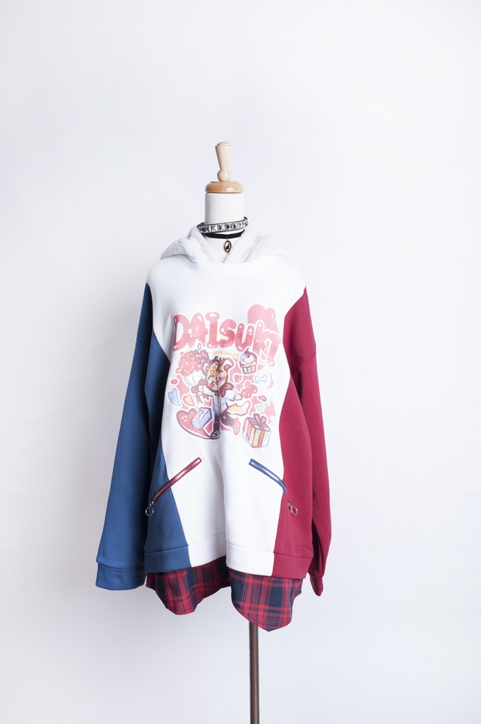 Jillpunkオリジナルお宅可愛い不良高校 独身愛玩犬イヌ耳タータン裏地裏起毛レイヤードゆったりパーカーメンズ レディー V系 おしゃれ大きいサイズ男女兼用ファッション秋葉系萌え犬系