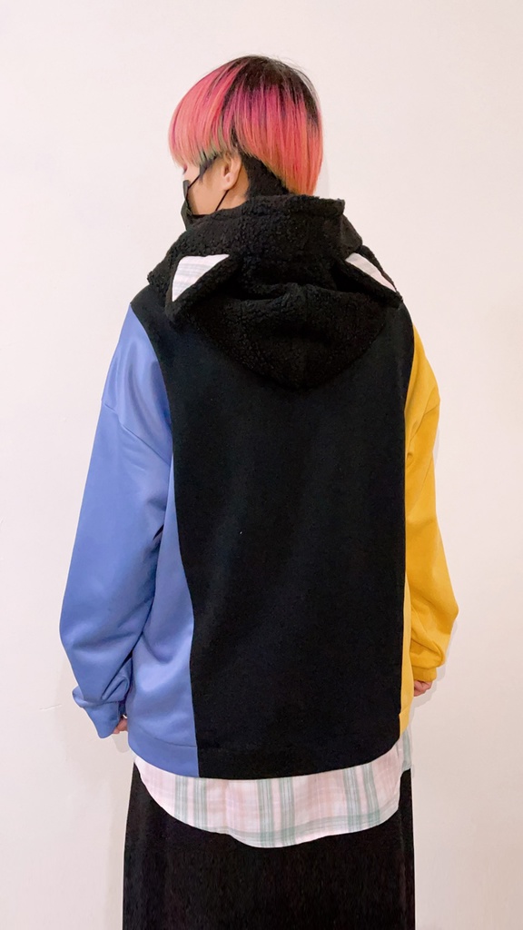 Jillpunkオリジナルお宅可愛い不良高校 独身愛玩犬イヌ耳タータン裏地裏起毛レイヤードゆったりパーカーメンズ レディー V系 おしゃれ大きいサイズ男女兼用ファッション秋葉系萌え犬系