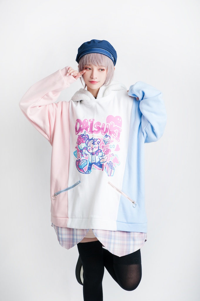 Jillpunkオリジナルお宅可愛い不良高校 独身愛玩犬イヌ耳タータン裏地裏起毛レイヤードゆったりパーカーメンズ レディー V系 おしゃれ大きいサイズ男女兼用ファッション秋葉系萌え犬系