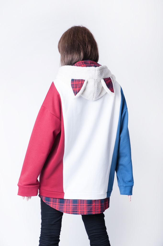 Jillpunkオリジナルお宅可愛い不良高校 独身愛玩犬イヌ耳タータン裏地裏起毛レイヤードゆったりパーカーメンズ レディー V系 おしゃれ大きいサイズ男女兼用ファッション秋葉系萌え犬系