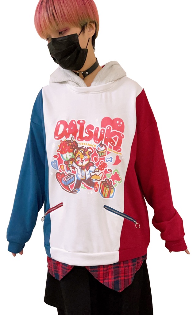 Jillpunkオリジナルお宅可愛い不良高校 独身愛玩犬イヌ耳タータン裏地裏起毛レイヤードゆったりパーカーメンズ レディー V系 おしゃれ大きいサイズ男女兼用ファッション秋葉系萌え犬系