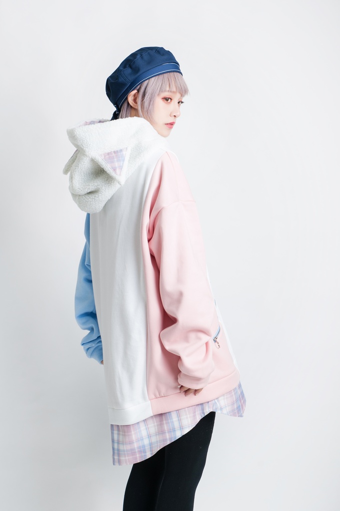 Jillpunkオリジナルお宅可愛い不良高校 独身愛玩犬イヌ耳タータン裏地裏起毛レイヤードゆったりパーカーメンズ レディー V系 おしゃれ大きいサイズ男女兼用ファッション秋葉系萌え犬系