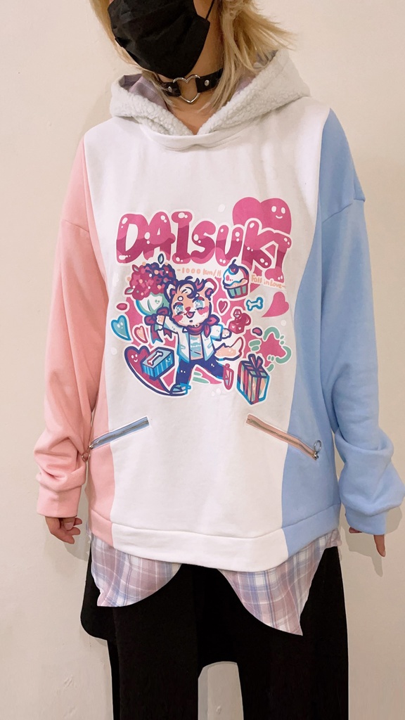 Jillpunkオリジナルお宅可愛い不良高校 独身愛玩犬イヌ耳タータン裏地裏起毛レイヤードゆったりパーカーメンズ レディー V系 おしゃれ大きいサイズ男女兼用ファッション秋葉系萌え犬系