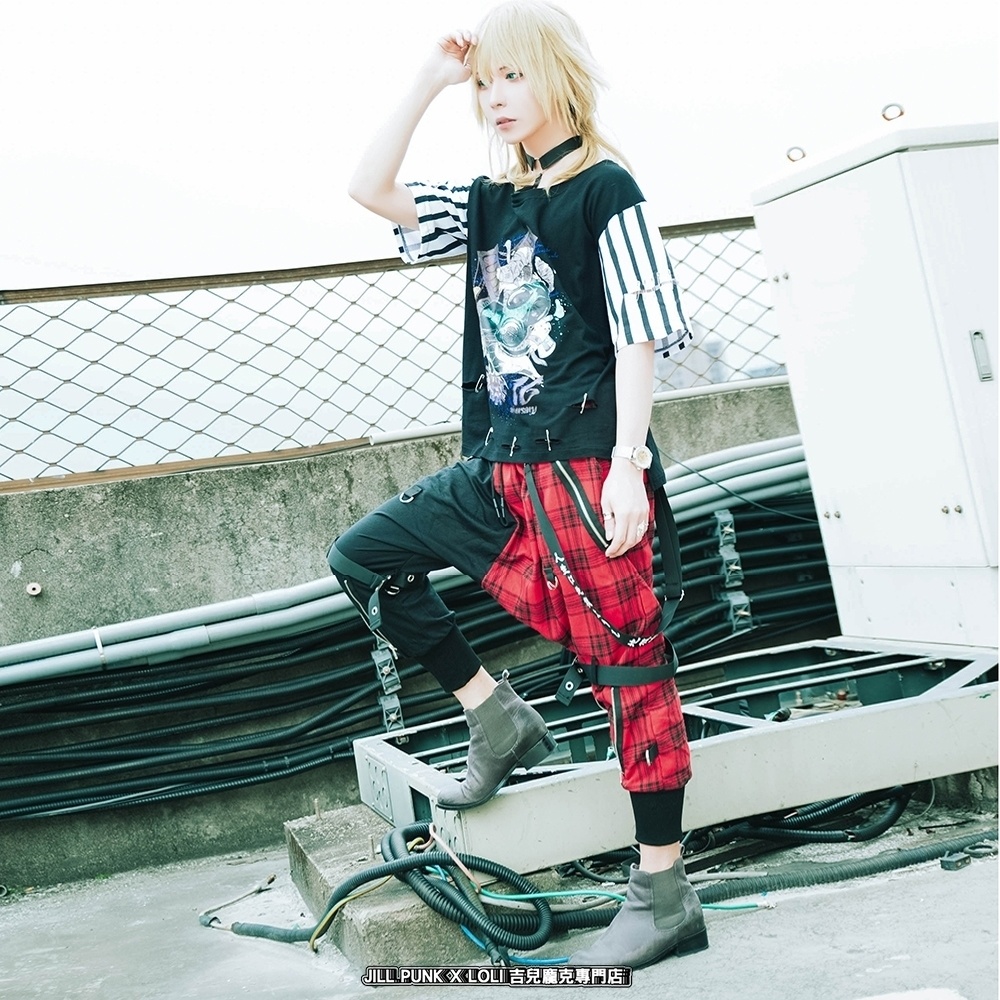 JillpunkオリジナルKERA 芥川龍之介見て地獄漢字書道ゆったりサルエル サスペンダー付きハーレムパンツズボン ファッションおしゃれパンクメンズ レディースV系秋葉系