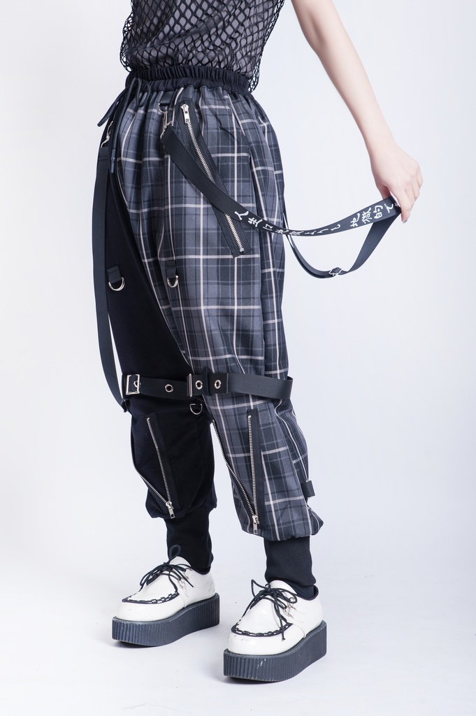 JillpunkオリジナルKERA 芥川龍之介見て地獄漢字書道ゆったりサルエル サスペンダー付きハーレムパンツズボン ファッションおしゃれパンクメンズ レディースV系秋葉系