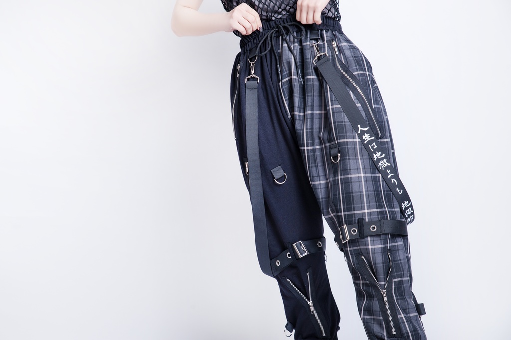 JillpunkオリジナルKERA 芥川龍之介見て地獄漢字書道ゆったりサルエル サスペンダー付きハーレムパンツズボン ファッションおしゃれパンクメンズ レディースV系秋葉系