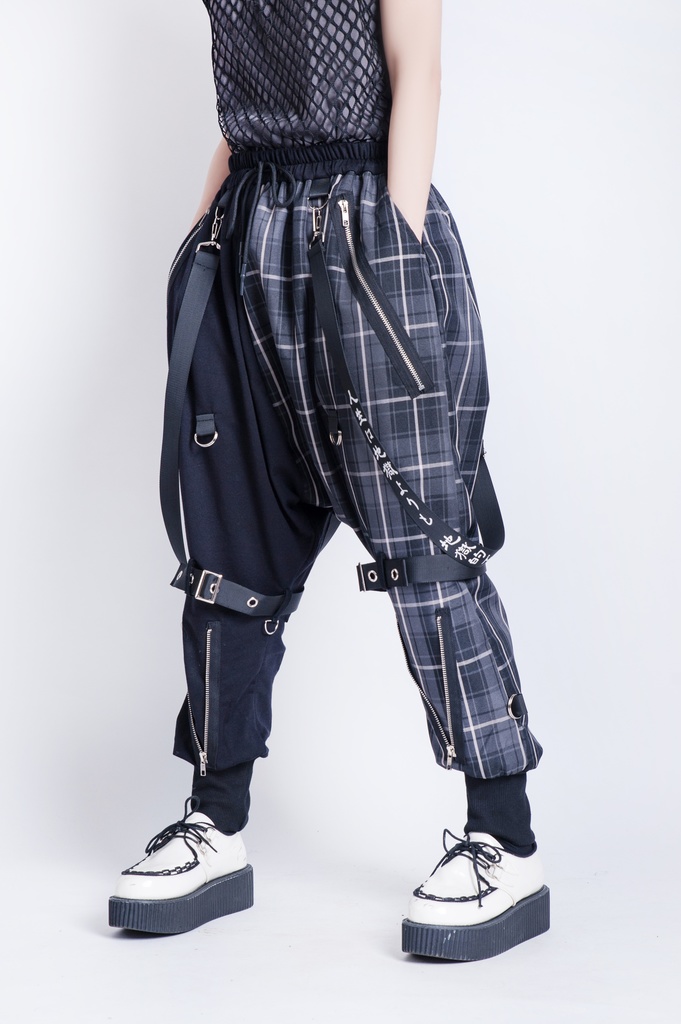 JillpunkオリジナルKERA 芥川龍之介見て地獄漢字書道ゆったりサルエル サスペンダー付きハーレムパンツズボン ファッションおしゃれパンクメンズ レディースV系秋葉系