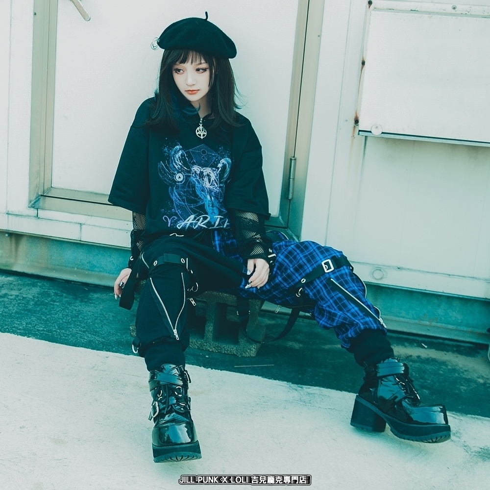 JillpunkオリジナルKERA 芥川龍之介見て地獄漢字書道ゆったりサルエル サスペンダー付きハーレムパンツズボン ファッションおしゃれパンクメンズ レディースV系秋葉系