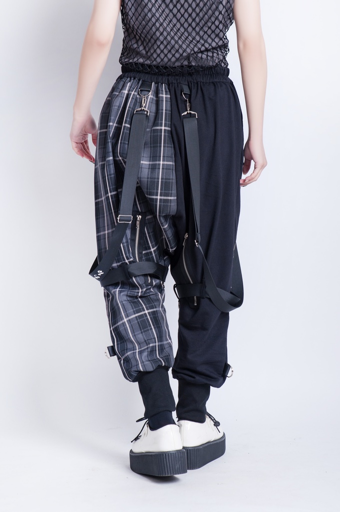 JillpunkオリジナルKERA 芥川龍之介見て地獄漢字書道ゆったりサルエル サスペンダー付きハーレムパンツズボン ファッションおしゃれパンクメンズ レディースV系秋葉系