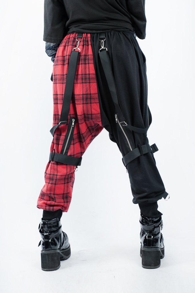 JillpunkオリジナルKERA 芥川龍之介見て地獄漢字書道ゆったりサルエル サスペンダー付きハーレムパンツズボン ファッションおしゃれパンクメンズ レディースV系秋葉系