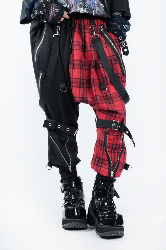 JillpunkオリジナルKERA 芥川龍之介見て地獄漢字書道ゆったりサルエル サスペンダー付きハーレムパンツズボン ファッションおしゃれパンクメンズ レディースV系秋葉系