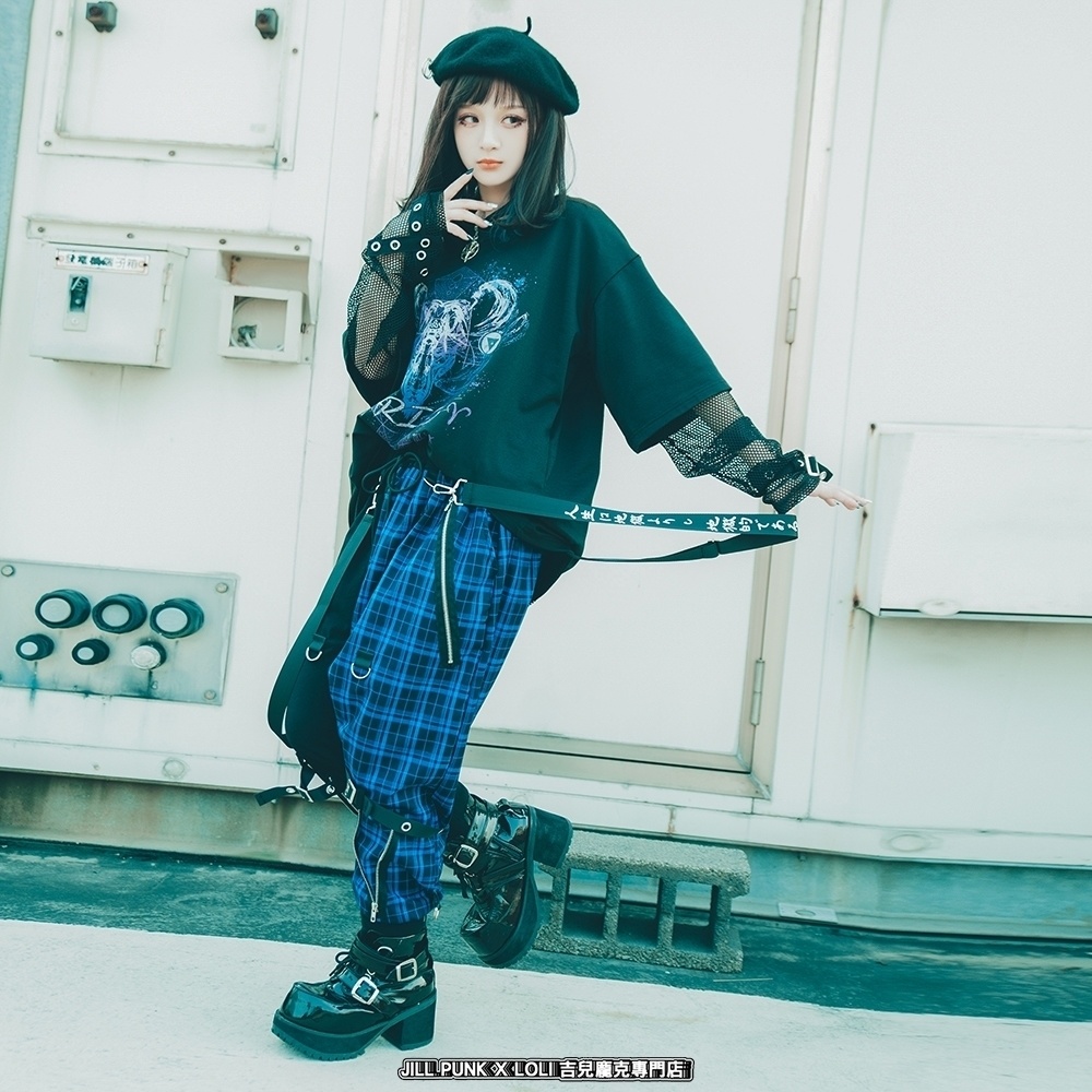 JillpunkオリジナルKERA 芥川龍之介見て地獄漢字書道ゆったりサルエル サスペンダー付きハーレムパンツズボン ファッションおしゃれパンクメンズ レディースV系秋葉系