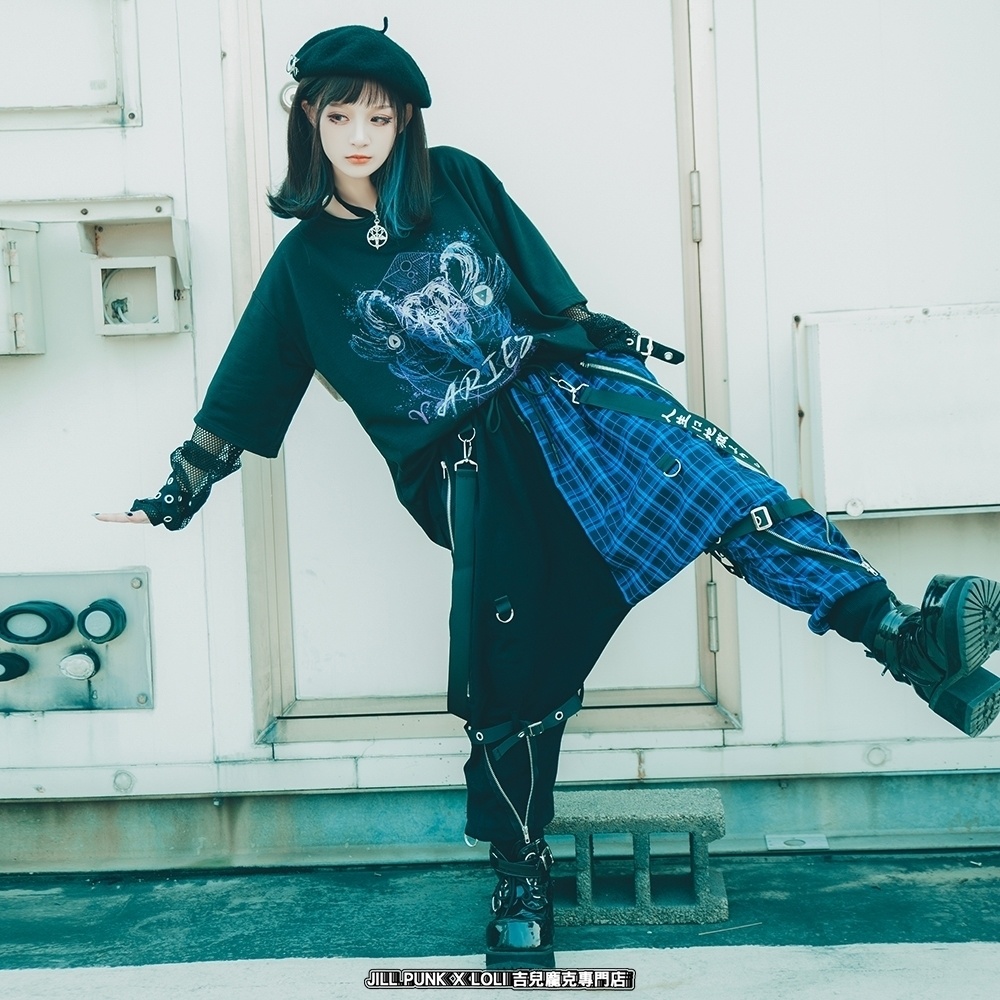 JillpunkオリジナルKERA 芥川龍之介見て地獄漢字書道ゆったりサルエル サスペンダー付きハーレムパンツズボン ファッションおしゃれパンクメンズ レディースV系秋葉系