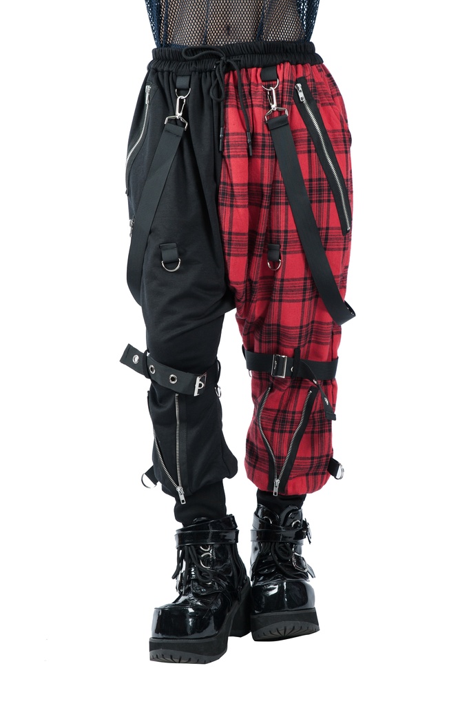 JillpunkオリジナルKERA 芥川龍之介見て地獄漢字書道ゆったりサルエル サスペンダー付きハーレムパンツズボン ファッションおしゃれパンクメンズ レディースV系秋葉系