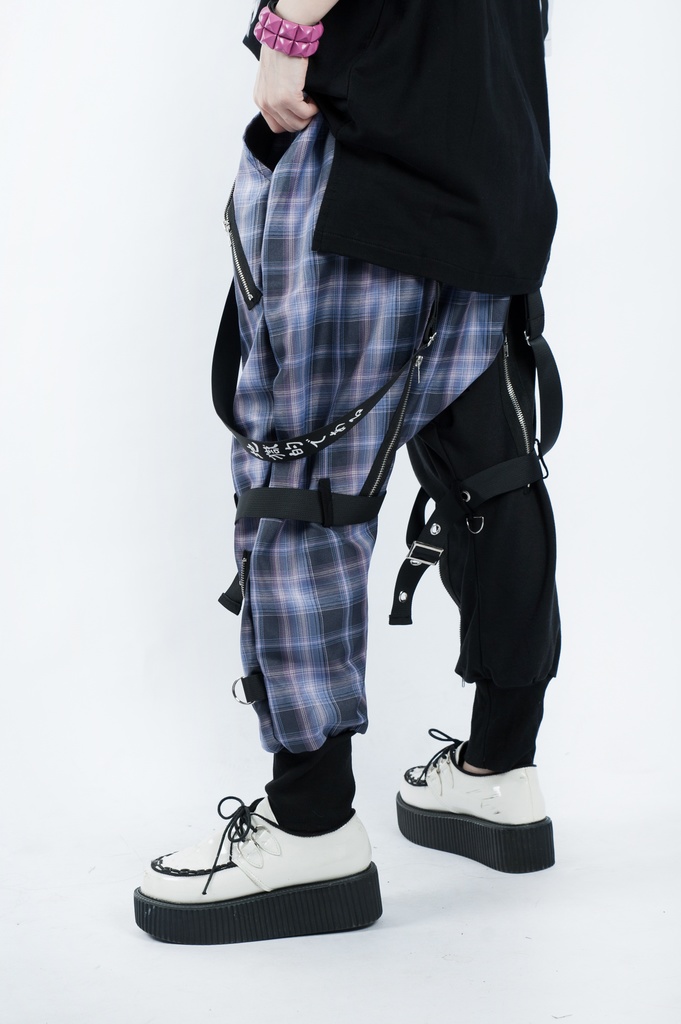 JillpunkオリジナルKERA 芥川龍之介見て地獄漢字書道ゆったりサルエル サスペンダー付きハーレムパンツズボン ファッションおしゃれパンクメンズ レディースV系秋葉系