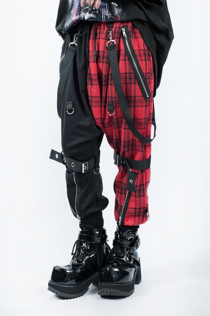 JillpunkオリジナルKERA 芥川龍之介見て地獄漢字書道ゆったりサルエル サスペンダー付きハーレムパンツズボン ファッションおしゃれパンクメンズ レディースV系秋葉系