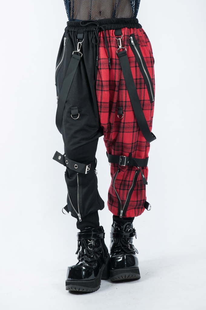 JillpunkオリジナルKERA 芥川龍之介見て地獄漢字書道ゆったりサルエル サスペンダー付きハーレムパンツズボン ファッションおしゃれパンクメンズ レディースV系秋葉系