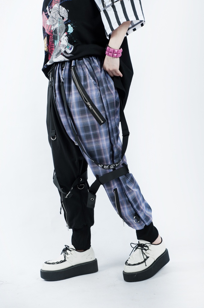 JillpunkオリジナルKERA 芥川龍之介見て地獄漢字書道ゆったりサルエル サスペンダー付きハーレムパンツズボン ファッションおしゃれパンクメンズ レディースV系秋葉系
