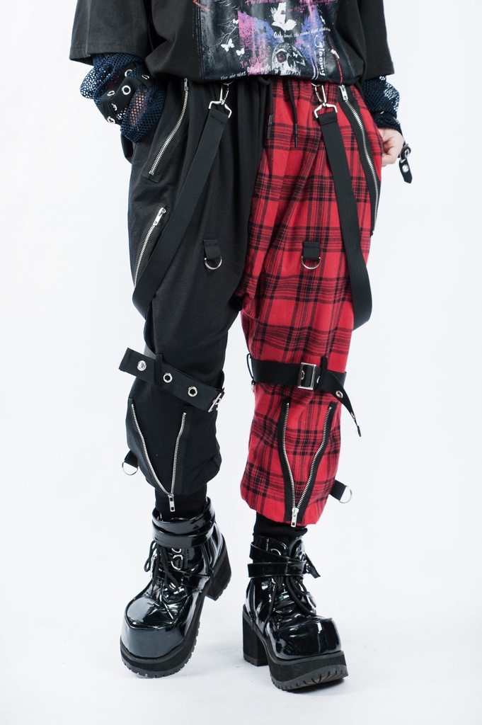 JillpunkオリジナルKERA 芥川龍之介見て地獄漢字書道ゆったりサルエル サスペンダー付きハーレムパンツズボン ファッションおしゃれパンクメンズ レディースV系秋葉系