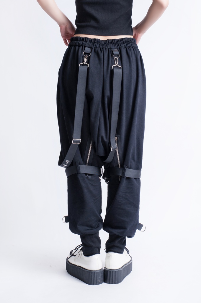 JillpunkオリジナルKERA 芥川龍之介見て地獄漢字書道ゆったりサルエル サスペンダー付きハーレムパンツズボン ファッションおしゃれパンクメンズ レディースV系秋葉系