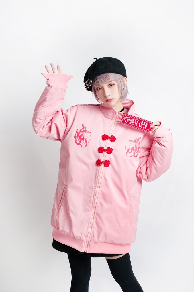 Jillpunkオリジナル原宿秋葉地雷系アニメKUUAコラボ 好好睡チャイナ漢字中華風ゆったりキルティング裏地タートルネックウィンドウブレーカージャケット メンズ レディー V系 おしゃれ大きいサイズ男女兼用ファッションカッコいい