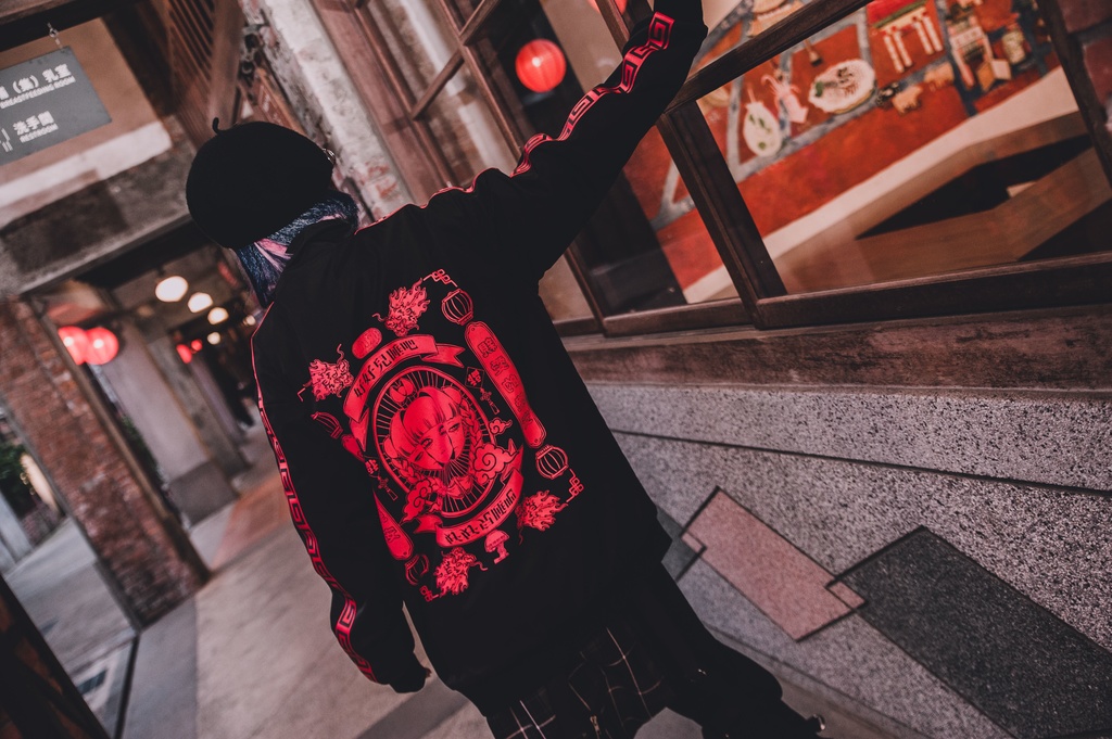 Jillpunkオリジナル原宿秋葉地雷系アニメKUUAコラボ 好好睡チャイナ漢字中華風ゆったりキルティング裏地タートルネックウィンドウブレーカージャケット メンズ レディー V系 おしゃれ大きいサイズ男女兼用ファッションカッコいい