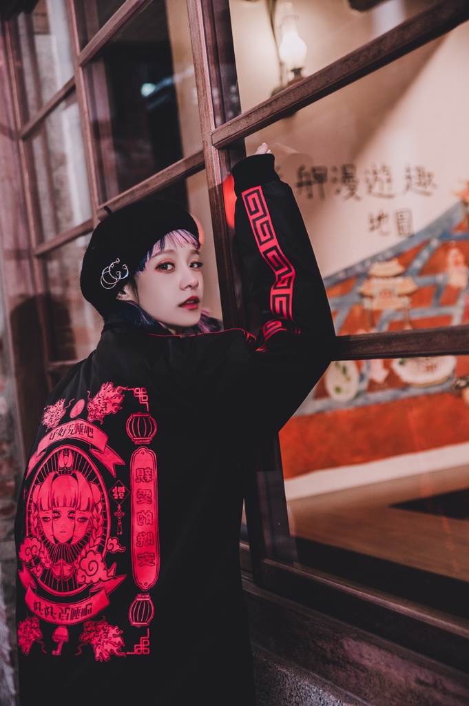 Jillpunkオリジナル原宿秋葉地雷系アニメKUUAコラボ 好好睡チャイナ漢字中華風ゆったりキルティング裏地タートルネックウィンドウブレーカージャケット メンズ レディー V系 おしゃれ大きいサイズ男女兼用ファッションカッコいい